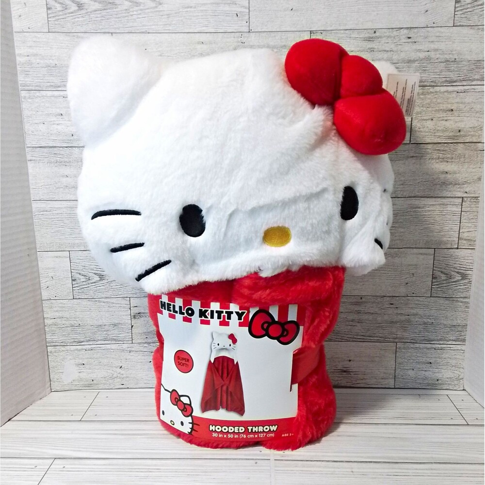 Sanrio Hello Kitty Hooded Throw Blanket, Red/White Polyester 30 in x 50 in